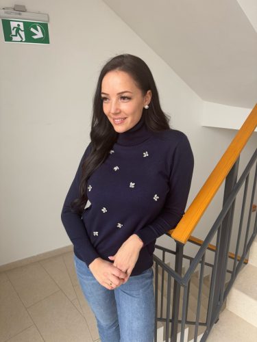 Zenke sötétkék köves puha pulcsi